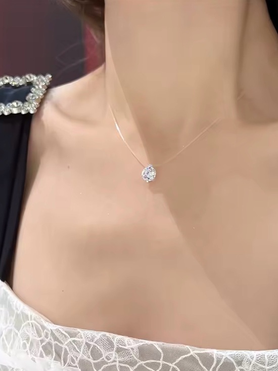 None Jewelry - Delicate Clear Crystal Solitaire Necklace - Minimalist Women Jewelry
